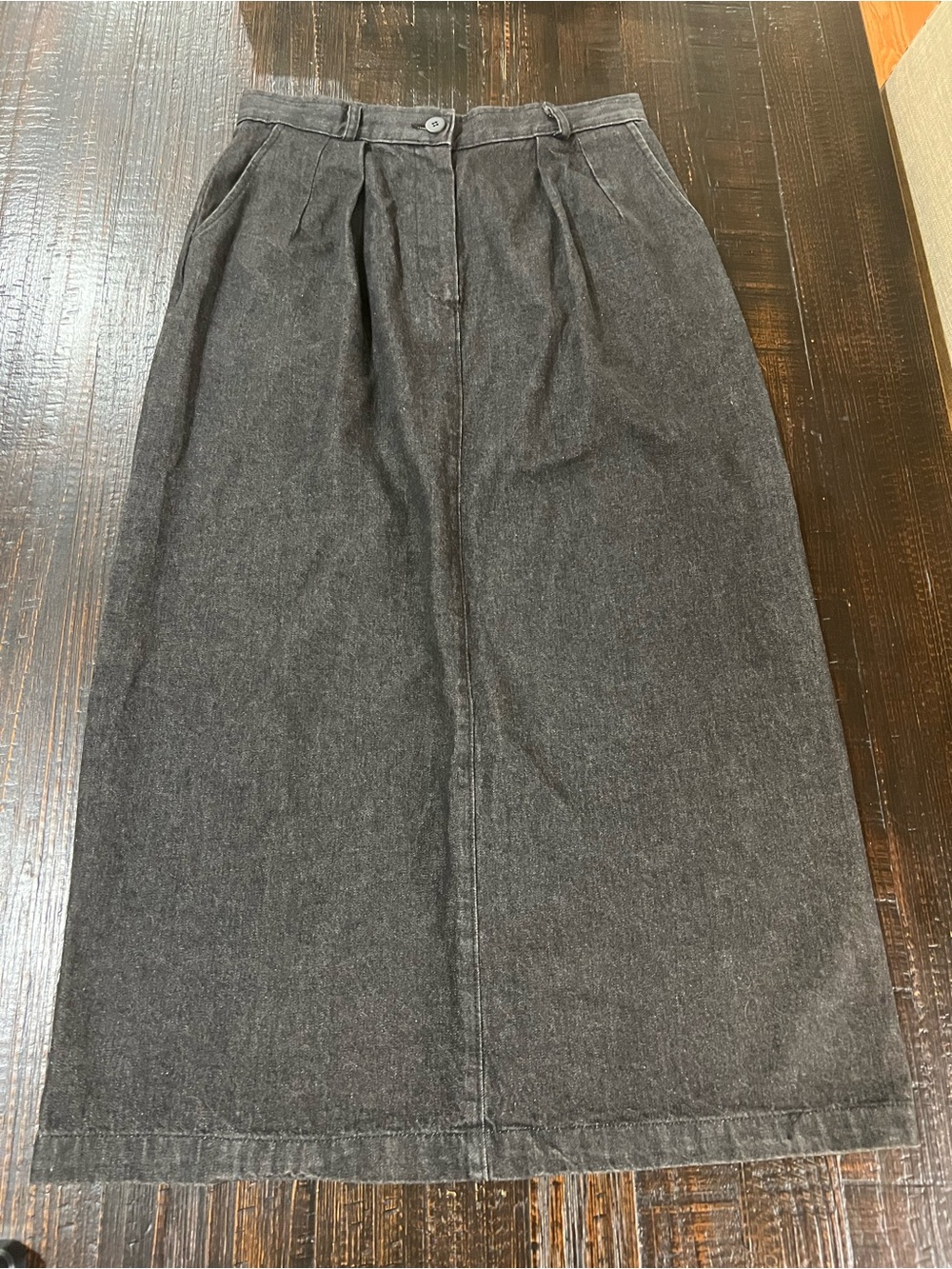 Willowbend Denim Maxi Skirt Womens 12 Black Pleated High Waist Made in USA